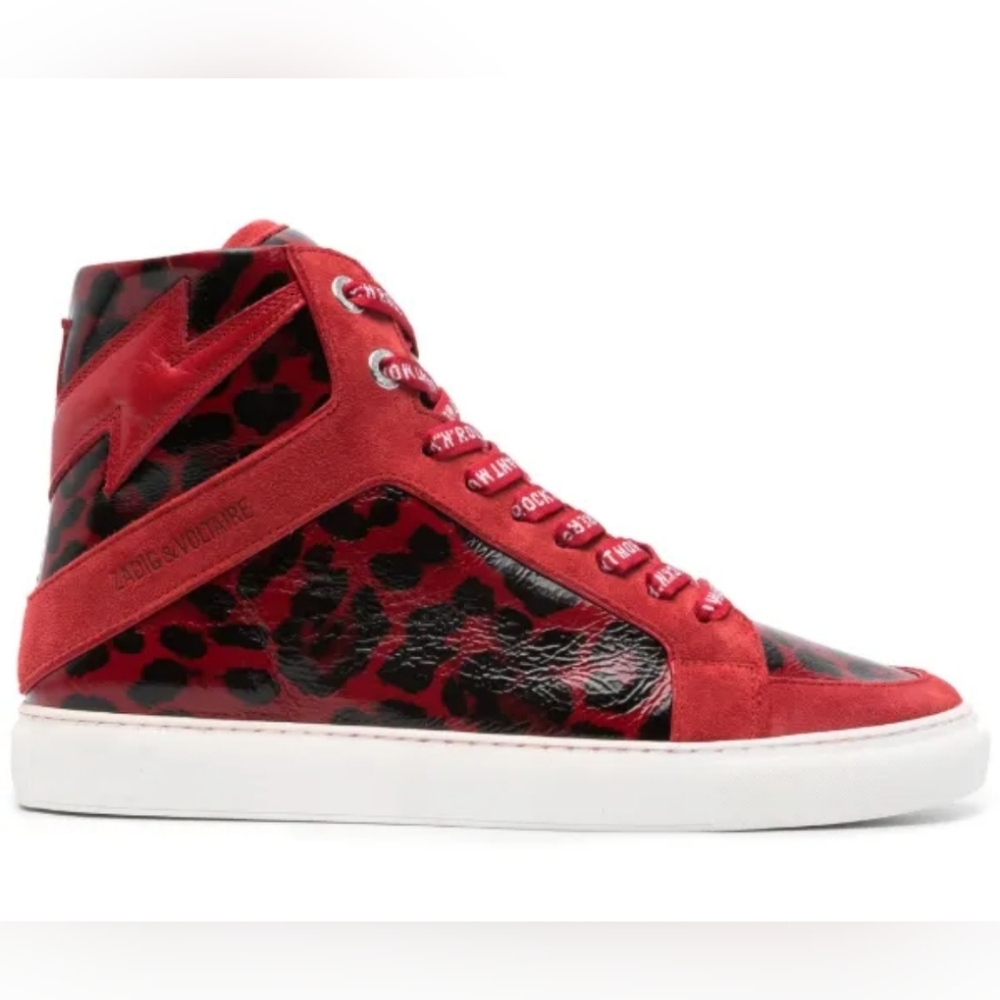 Zadig & Voltaire ZV1747 High Flash panelled sneakers Red Black Animal Print 38/7